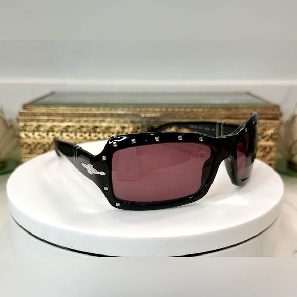 Persol, Italy - Silver-Studded Glossy Black Rx Sunglass Frames 2784 S-M - EUC - Picture 1 of 15
